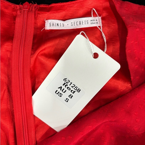NWT Saints + Secrets Xenia Boutique Red Ruffle Mini Dress w/ Long Sleeves Size S - Picture 4 of 6